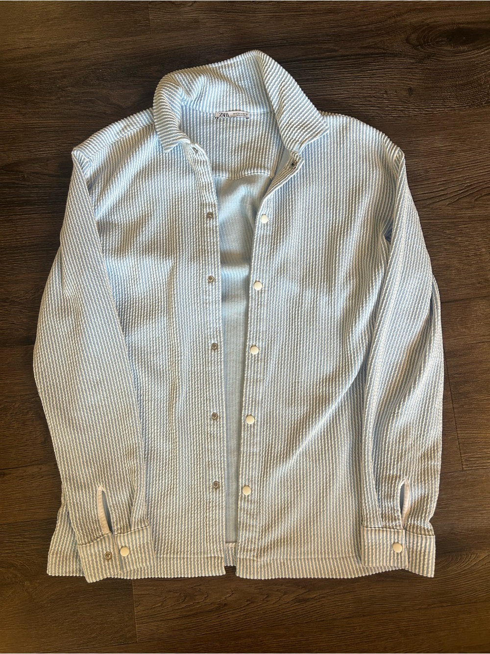 Zara Light Blue Striped Button Down Shirt